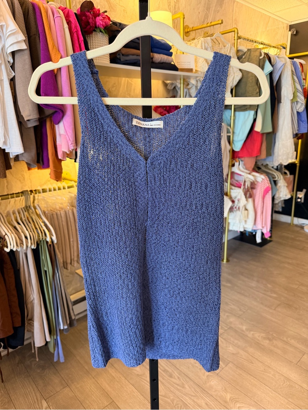 Zenana Outfitters Blue Knit V-Neck Tank Top
